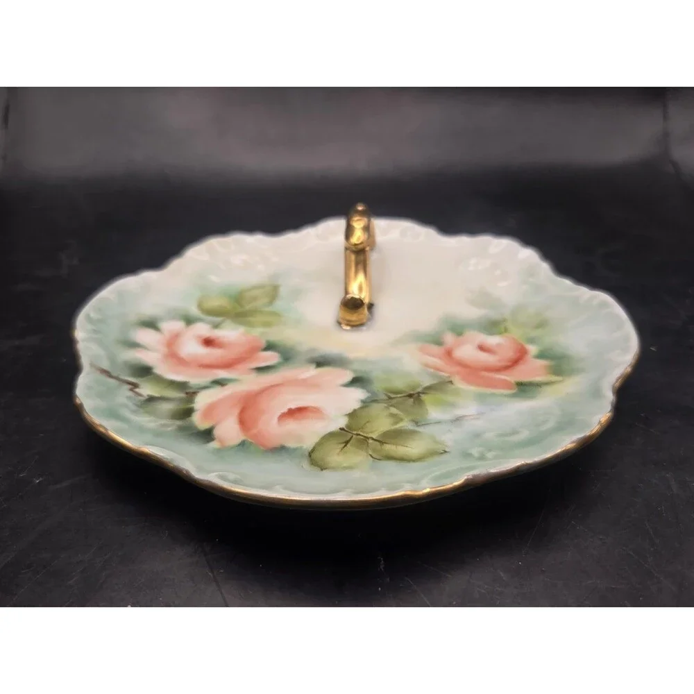 Antique Lemon Wedge Serving Plate Nappy Dish Tea Time Hand Painted Roses